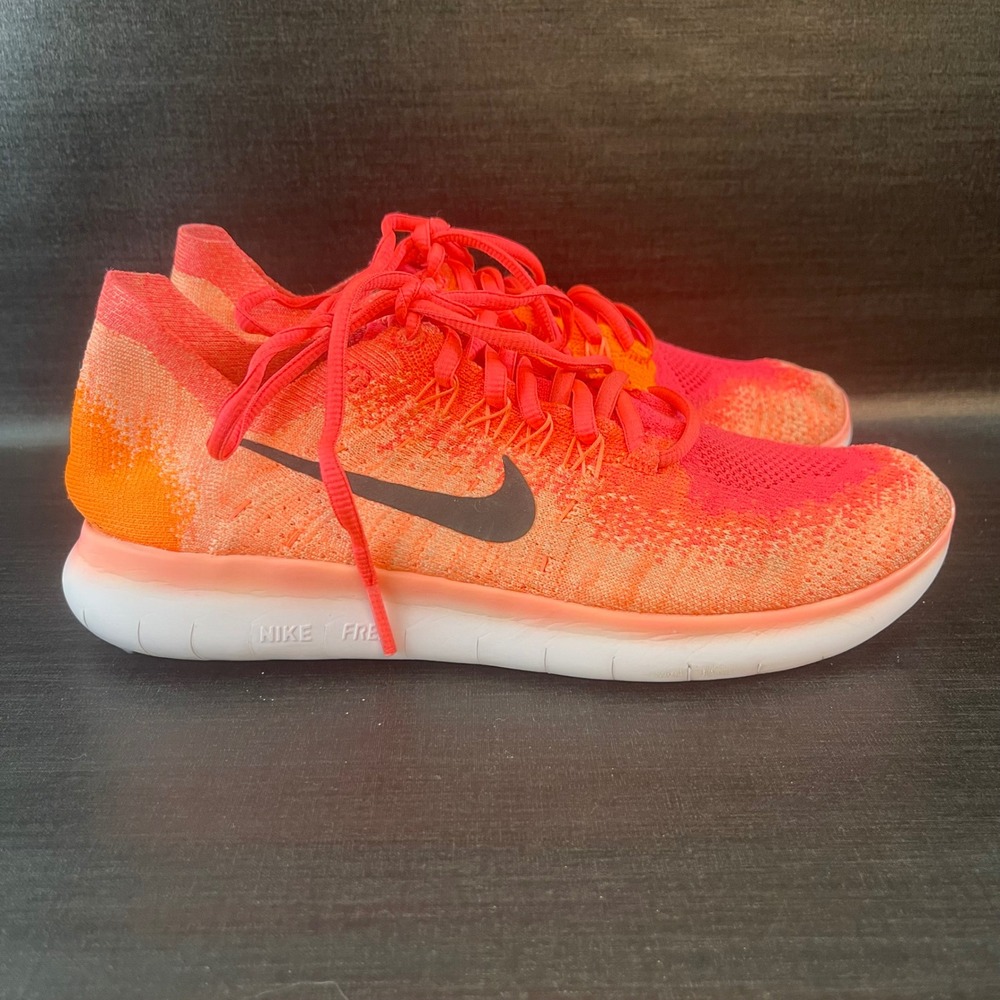 Nike Free‎ RN Flyknit 2017 Womens 7.5 Orange Mango Running Flex Shoes 880844-800